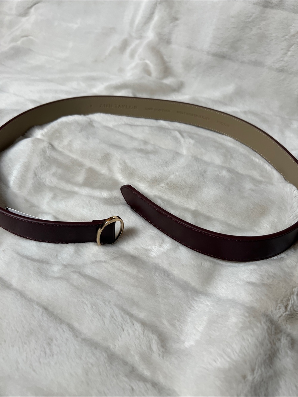 Ann Taylor Deep Burgundy Leather Slim Belt with Gold-Tone Oval Buckle